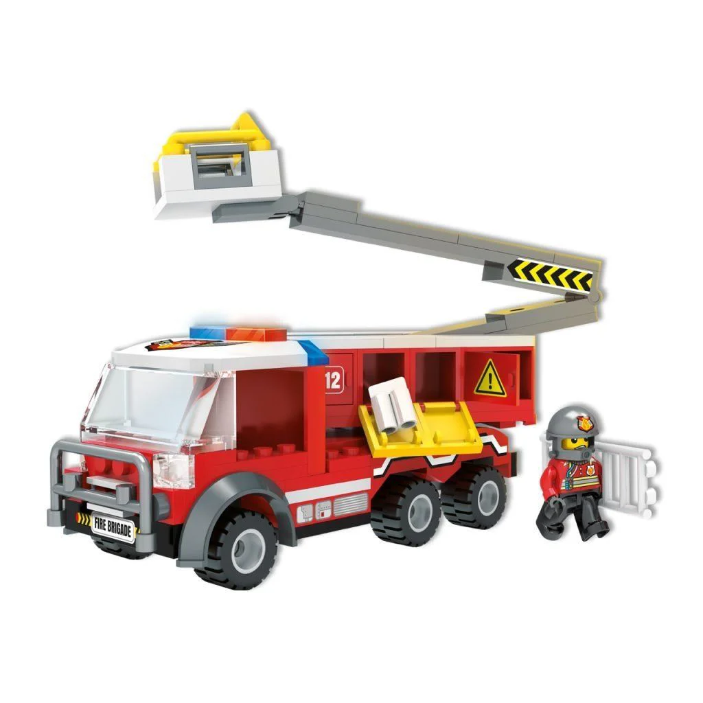 Set de constructie Blocki Camion de pompieri cu macara, 158 el.