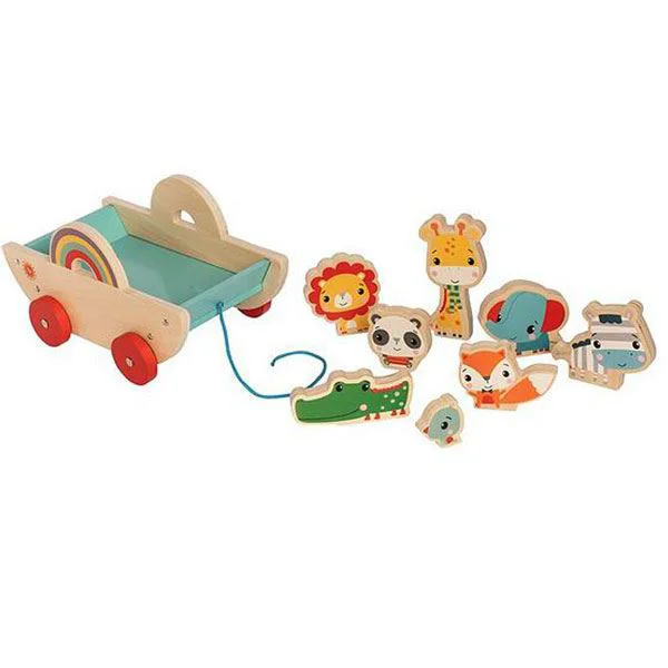 JДеревянная игрушка Fisher-Price с веревкой и 8 фигурками животных