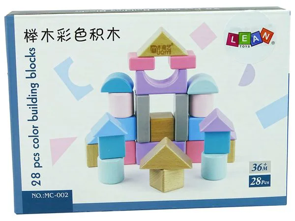 Set din blocuri de lemn Lean Toys Castel colorat, 28 el.