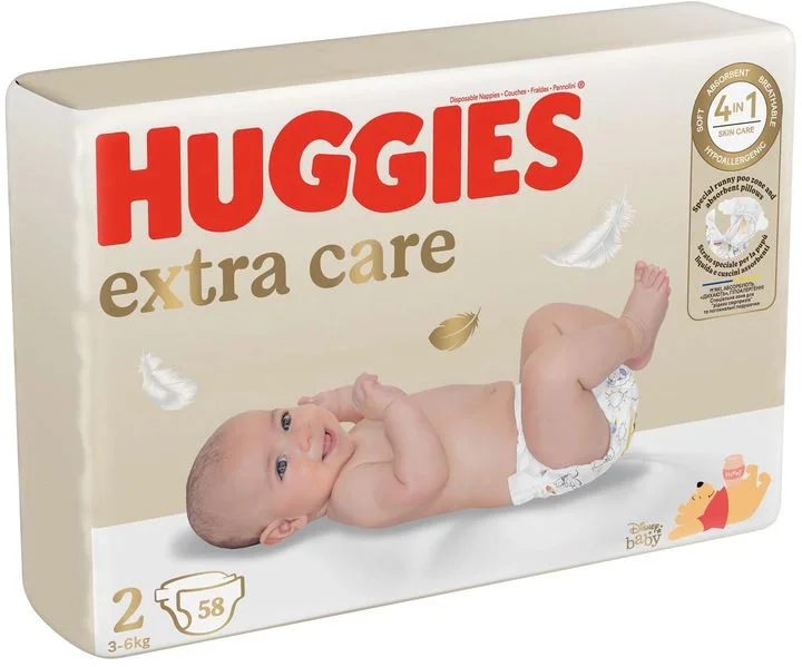 Scutece Huggies Extra Care 2 (3-6 kg), 58 buc.