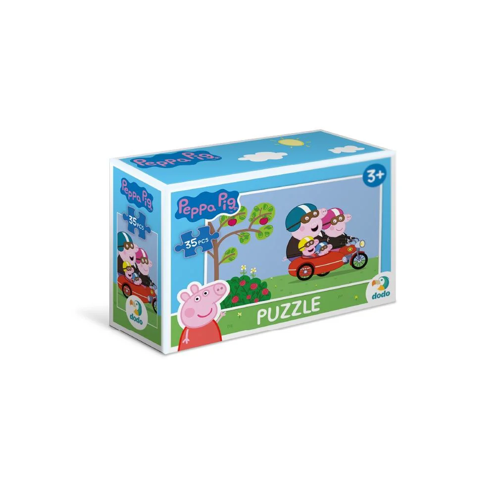Puzzle mini Dodo Familia Peppa Pig pe motocicleta, 35 piese