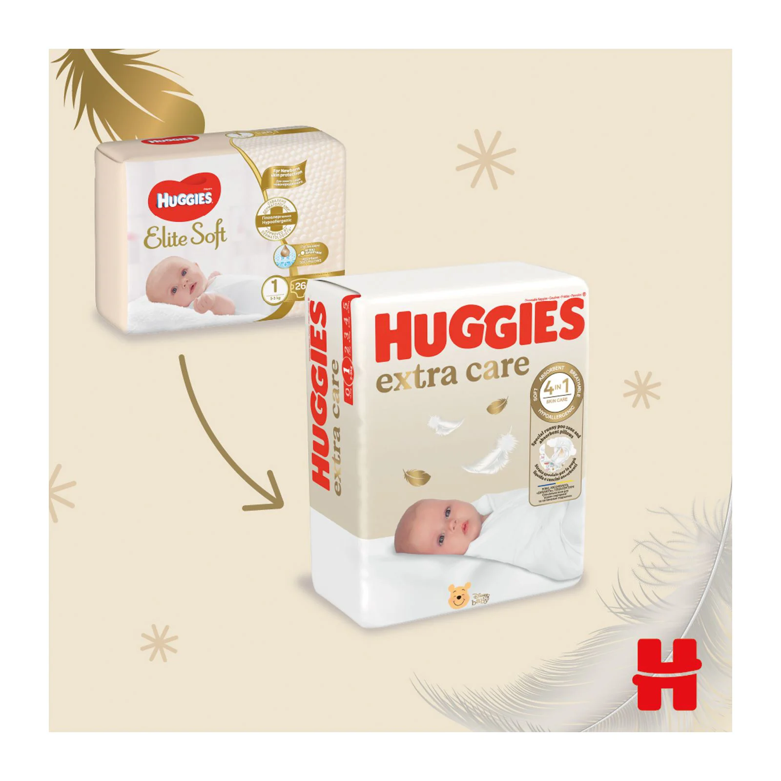 Подгузники Huggies Extra Care 2 (3-6 кг), 24 шт.