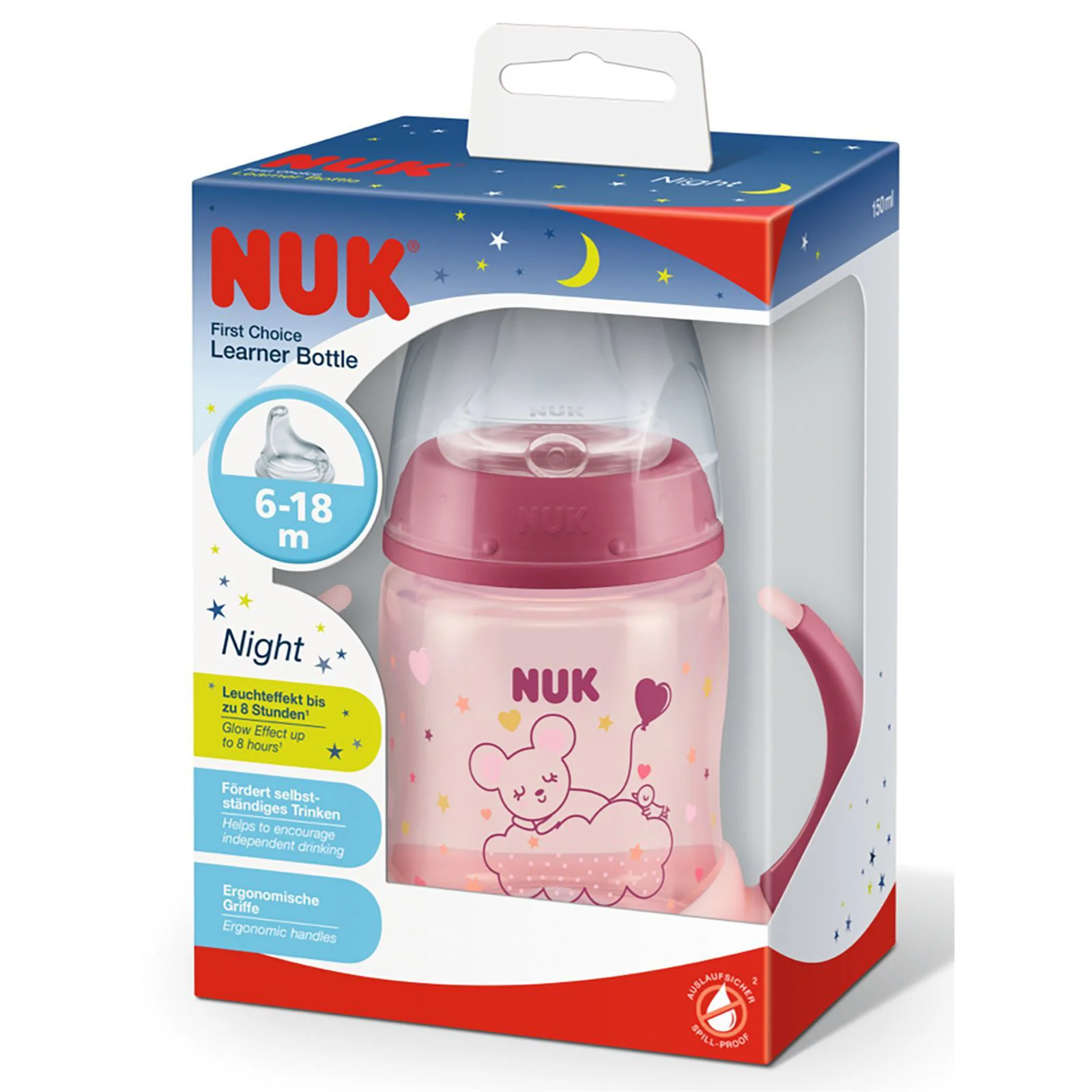 Ночная бутылочка NUK с ручками и адаптером (6-18 месяцев), 150 мл
