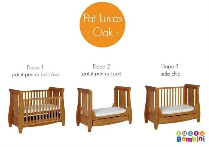Деревянная кроватка 3 в 1 Tutti Bambini Lucas Oak