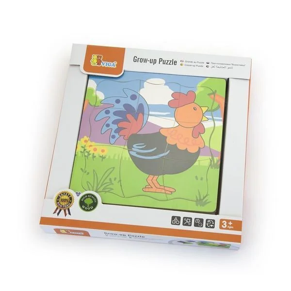 Puzzle din lemn Viga Toys Grow Up Rooster