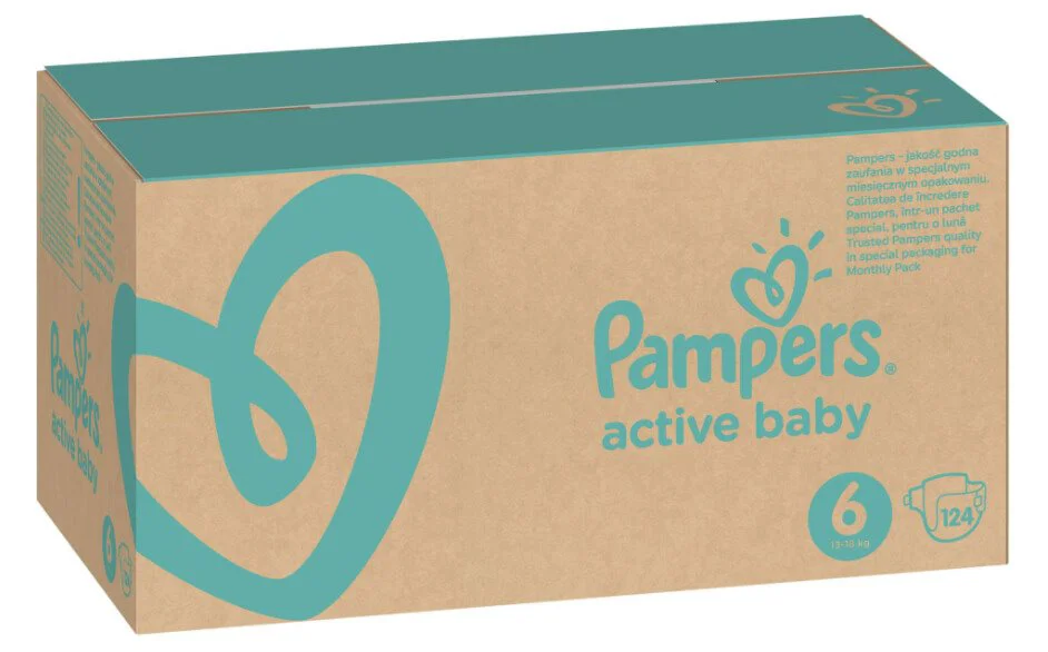 Scutece Pampers Active Baby 6 Extra Large XXL Box (13-18 kg), 124 buc.