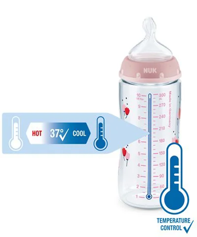Biberon din plastic NUK First Choice Temperature Control cu tetina din latex (0-6 luni), 300 ml