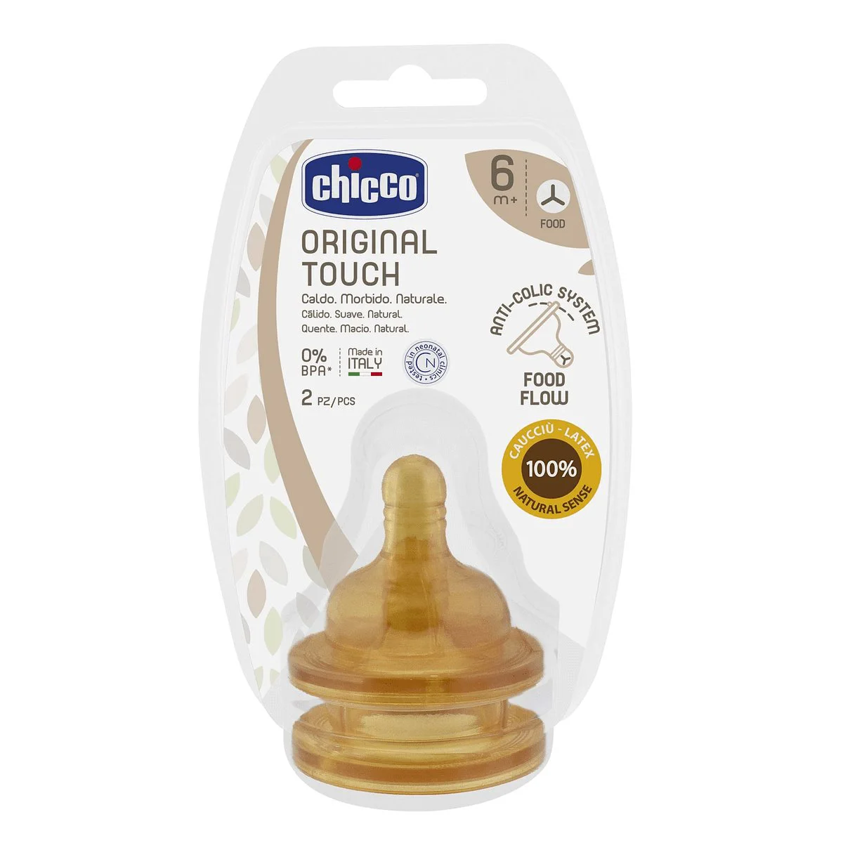 Соска латексная Chicco Original Touch, поток для каши (6+ мес.), 2 шт.