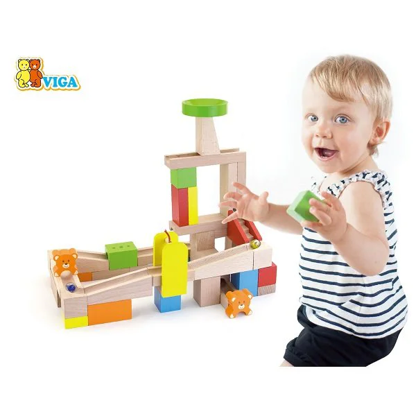 Labirint din blocuri de lemn Viga Toys cu bila de rostogolire