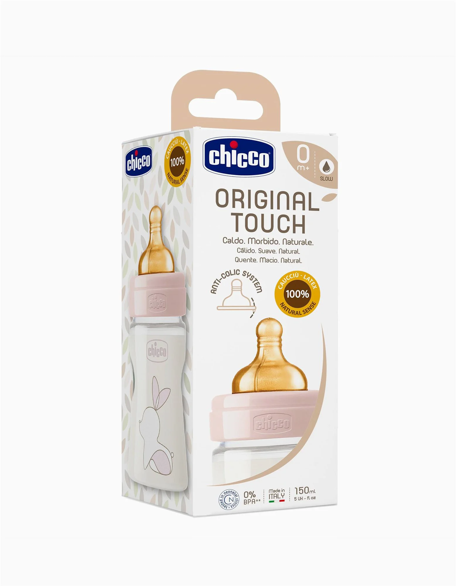 Biberon cu tetina din latex Chicco Original Touch Girl (0+ luni), 150 ml