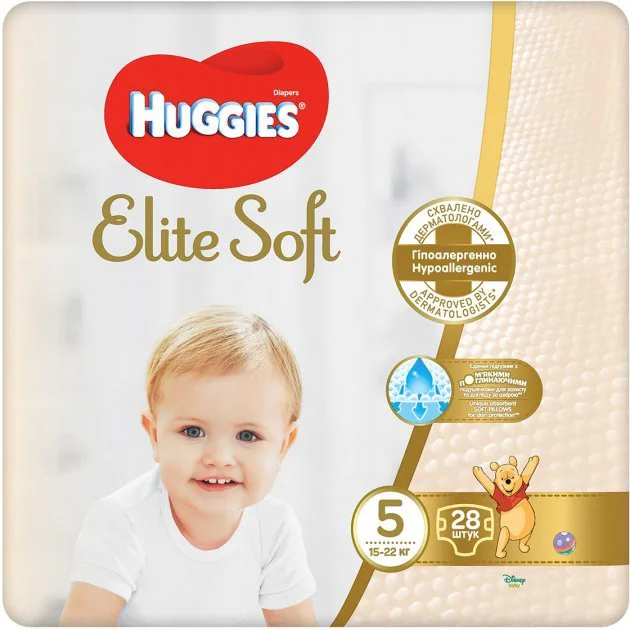 Scutece Huggies Elite Soft Jumbo 5 (12-22 kg), 28 buc.