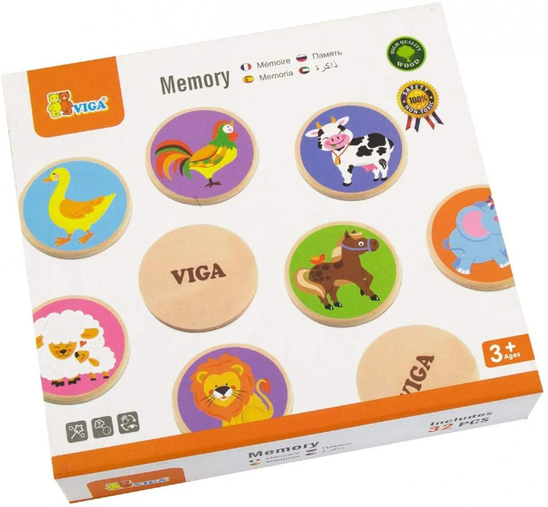 Деревянная настольная игра Viga Toys Memory, 32 карточки